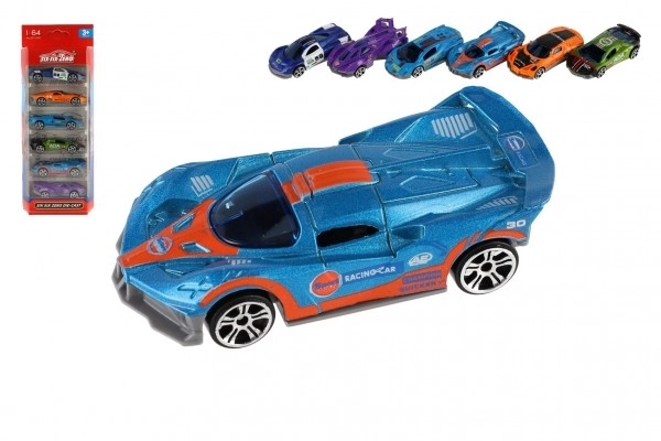 Voiture de sport 6 pièces métal/plastique 8cm à roue libre en boîte 10,5x27,5x4cm