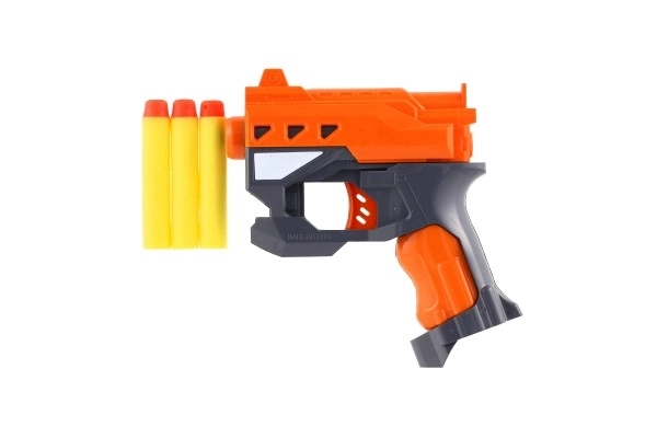Pistolet à balles en mousse 12x14cm plastique + 3 munitions 2 couleurs sur carte