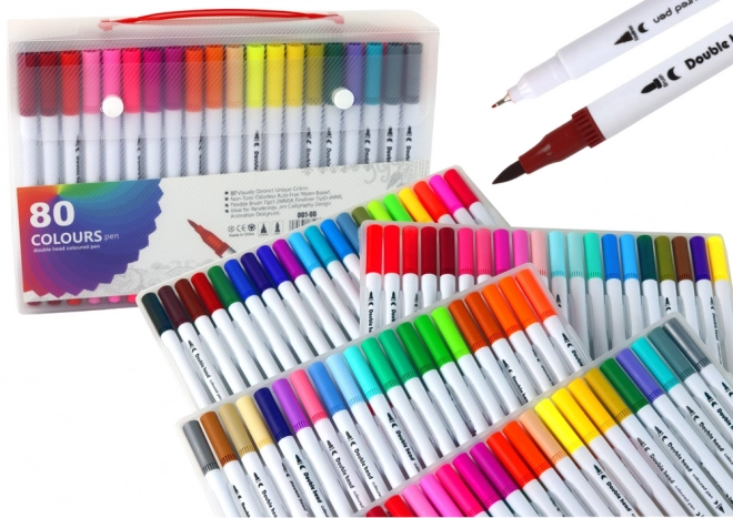 Stylos doubles face 80 pièces dans un organiseur de différentes couleurs