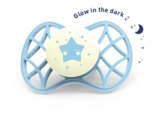 Sucette physiologique phosphorescente dans le noir aquamarine