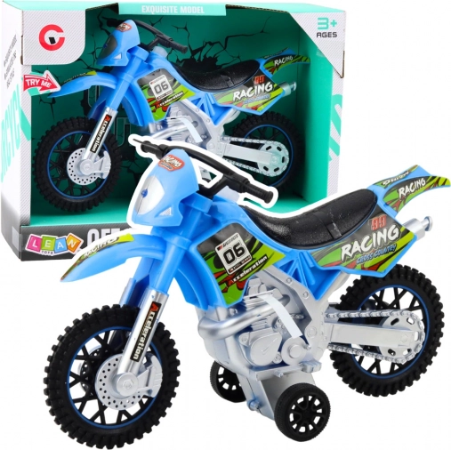 Moto tout-terrain bleue avec effets lumineux et sonores