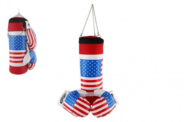 Sac de boxe + gants en filet 45x15cm