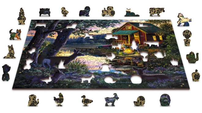 Wooden City Puzzle en bois Soirée dans la maison au bord du lac 2 en 1, 505 pièces EKO