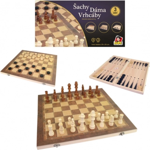 MaDe Échecs, Dames et Backgammon en bois 29x29 cm