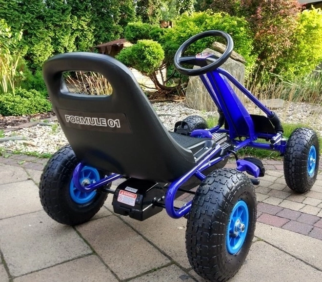 Kart à pédales pneumatique + Pneus gonflables + Siège réglable – Bleu