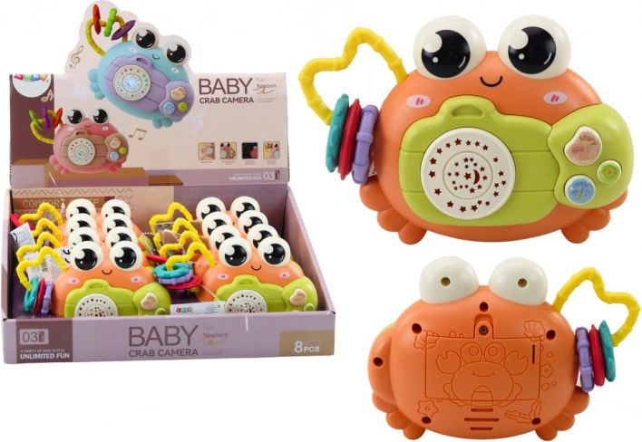 Crabe interactif avec hochet et projecteur, orange