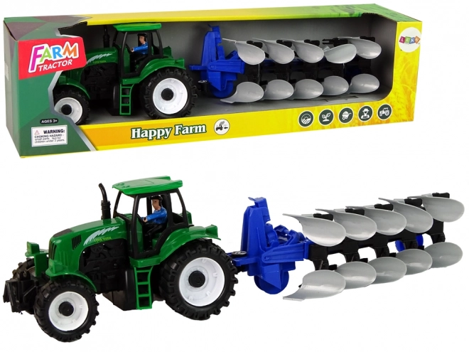Tracteur agricole vert avec charrue