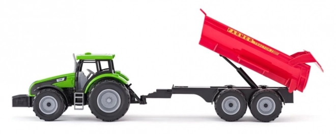 Tracteur avec remorque et taureau avec jardin