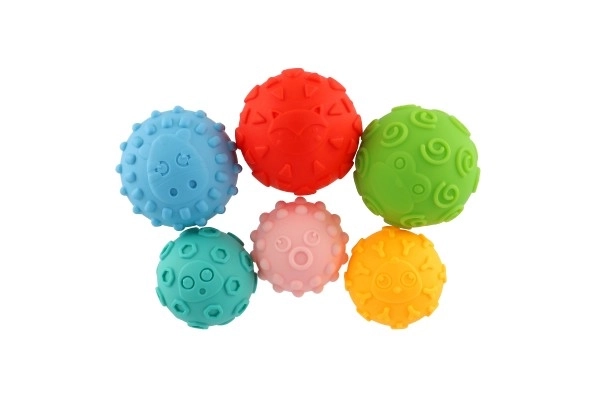 Ensemble de 6 balles avec texture en caoutchouc 6-8cm dans une boîte 15x24x8cm 6m+
