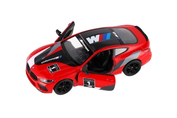 Voiture Kinsmart BMW M8 Competition Coupé 1:38 métal/plastique 12,5cm 4 couleurs à rétrofriction 12pcs en boîte
