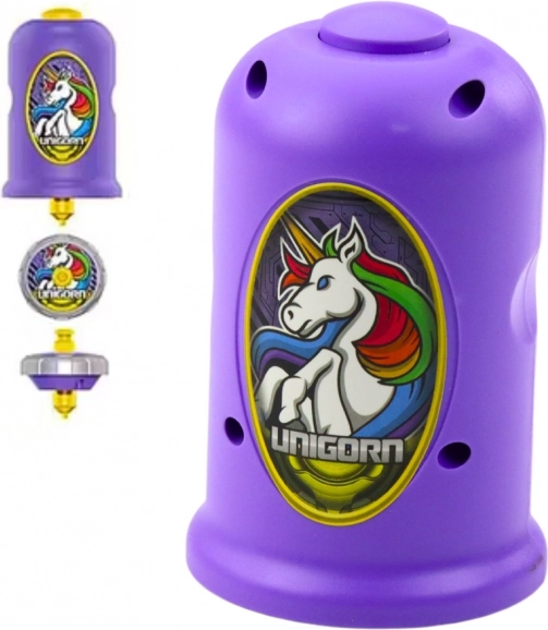 Ensemble avec toupie à lancer Licorne violette