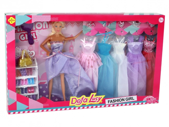 Poupée Enfant Longs cheveux blonds Garde-robe Chaussures Robes Accessoires Violet