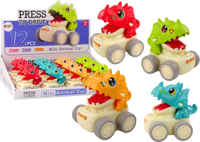 Voiture dinosaure triceratops à propulsion par pression, 4 couleurs