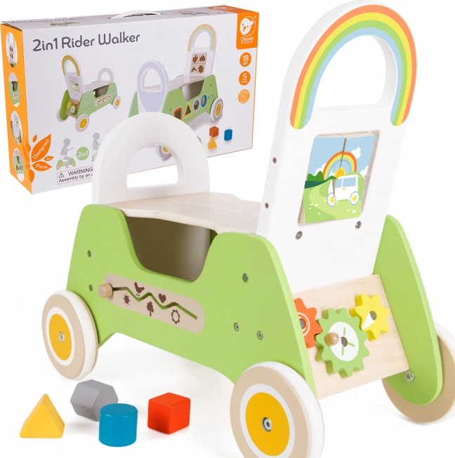 Trottinette pousseur en bois 2-en-1 MONTESSORI CLASSIC WORLD