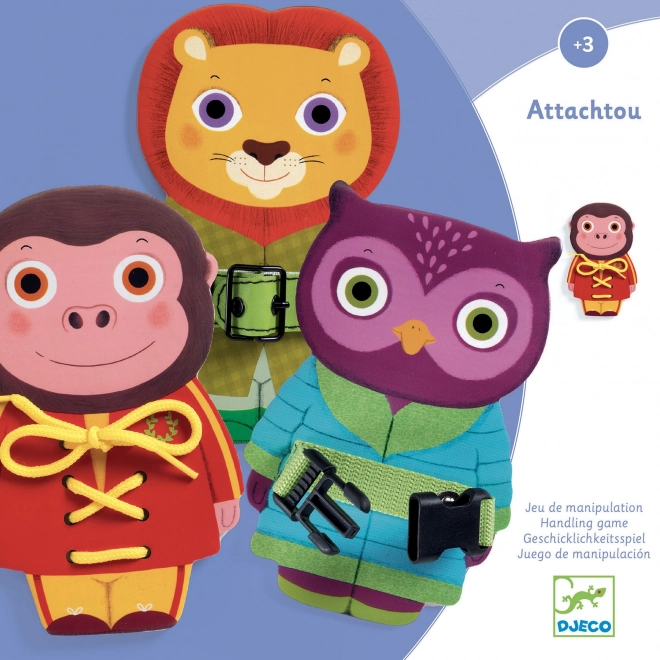 Djeco Attachtou jouet éducatif animaux en bois avec différents fermoirs