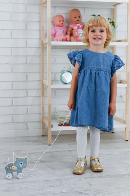 Jouet à tirer en bois pour enfants + perles d'activités - Ourson