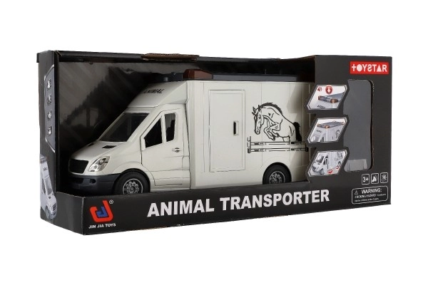 Transporteur d'animaux en plastique 28 cm avec chevaux à inertie avec lumière et son gris dans une boîte 39x18 cm