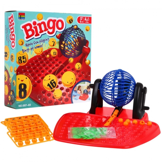Jeu pour enfants Bingo 4+ Loterie de nombres + Machine de tirage avec cylindre + Billes avec nombres + Cartes jetons
