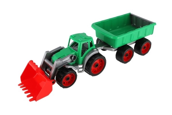 Tracteur/chargeur/pelleteuse avec remorque en plastique allongé pour mouvement libre 2 couleurs en filet 16x61x16cm