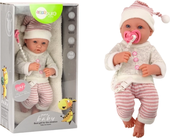 Poupée Bébé avec Pull, Bonnet et Tétine Rose