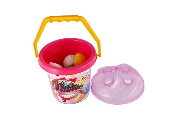 Ensemble de sable plastique seau + moules à glace 2 couleurs en filet 18x28x17cm 12m+