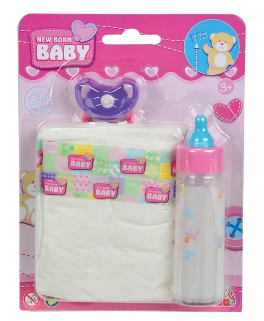 Ensemble pour bébés New Born Baby - biberon, tétine et couche