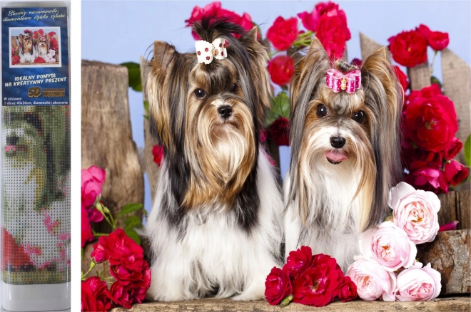 Peinture diamant Chiots parmi les roses 30 × 40 cm