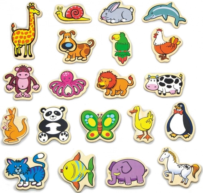 Magnets en bois colorés Animaux - set de 20 pièces