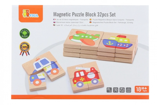 Puzzle magnétique en bois - moyens de transport