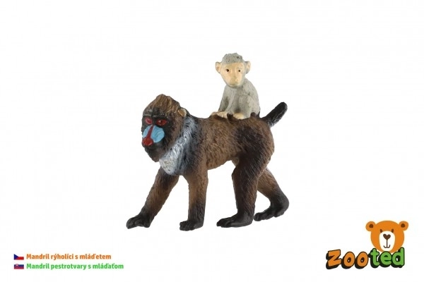 Mandrill femelle avec son petit en plastique 6cm en sachet