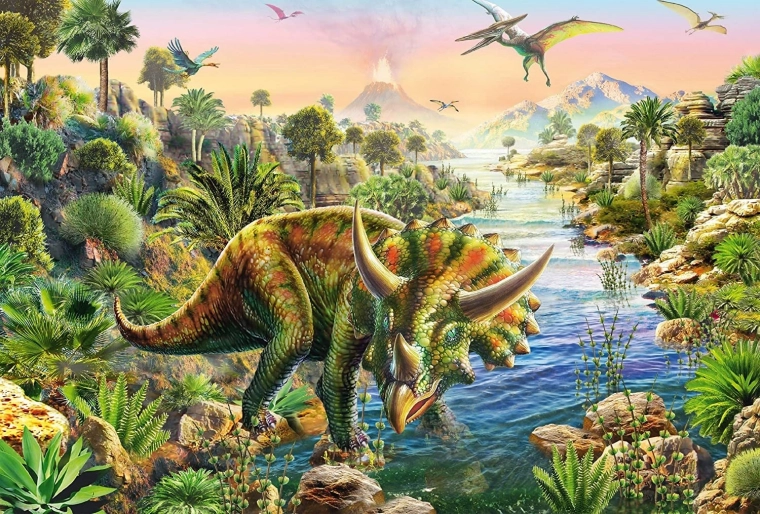 Courageux tricératops dans la jungle