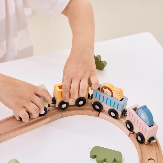 Circuit de train en bois avec propulsion à batterie