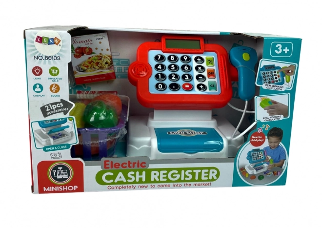 Caisse enregistreuse pour enfants avec calculatrice et panier de légumes