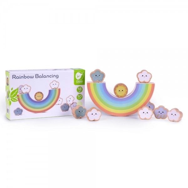 Jeu d'équilibre en bois arc-en-ciel avec nuages