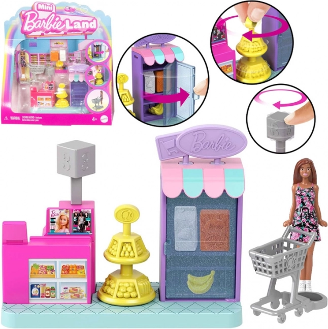 Mini supermarché Barbie Land avec poupée et caisse