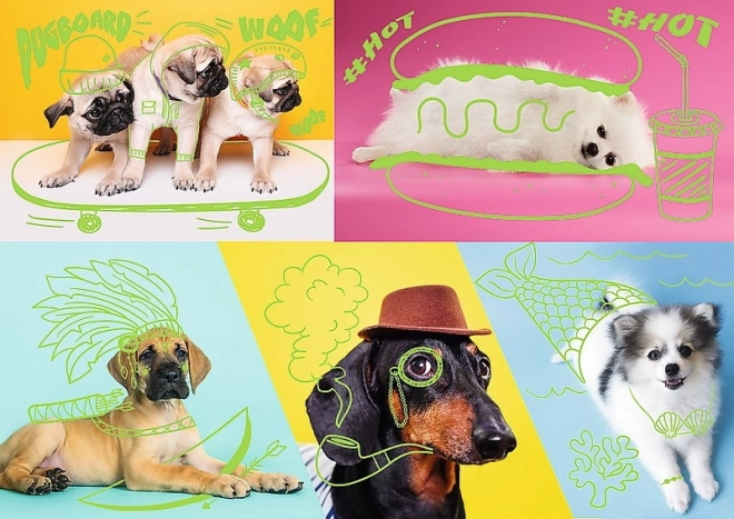 Puzzle 1000 pcs Ligne Couleur Néon - Chiens fous