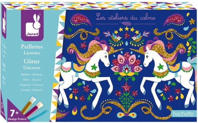 Janod tableaux de sable licorne avec paillettes midi kit créatif