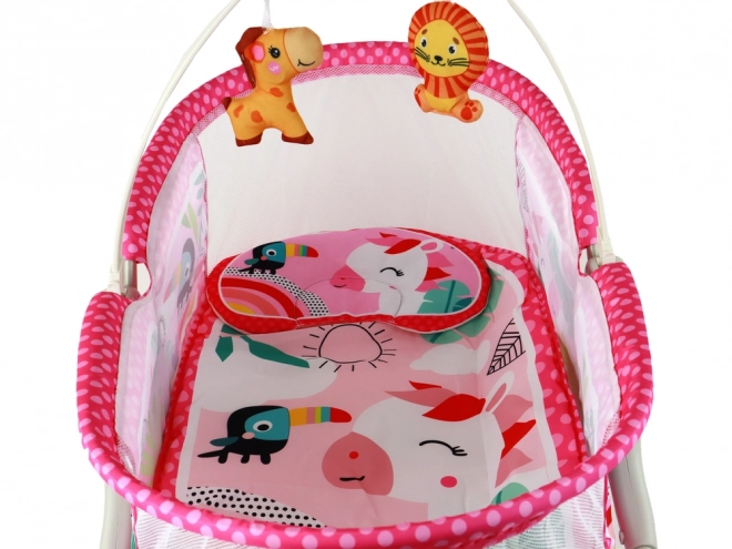Lit Bébé Multifonction 2-en-1 avec Balançoire en Couleur Rose