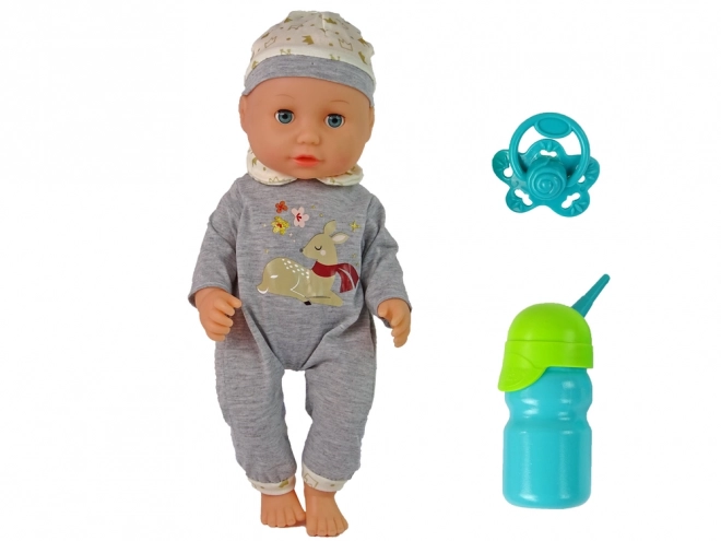 Poupon Poupée en Pyjama Gris avec Sons et Accessoires