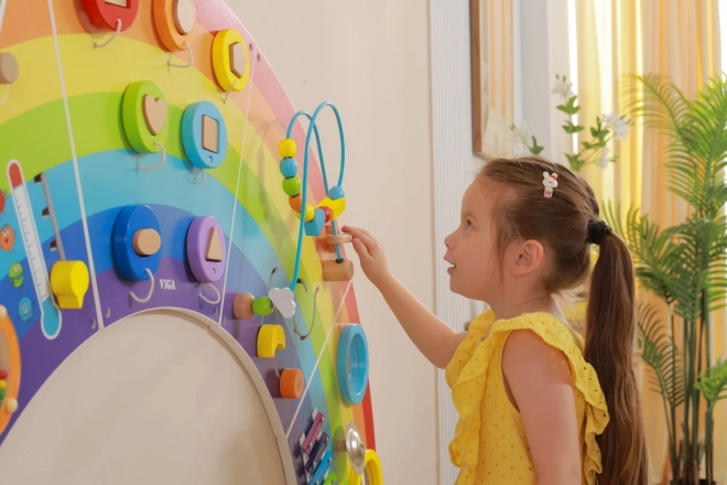 Panneau mural Montessori en bois - arc-en-ciel