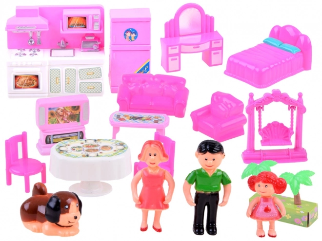 Maison familiale pliable avec meubles et figurines