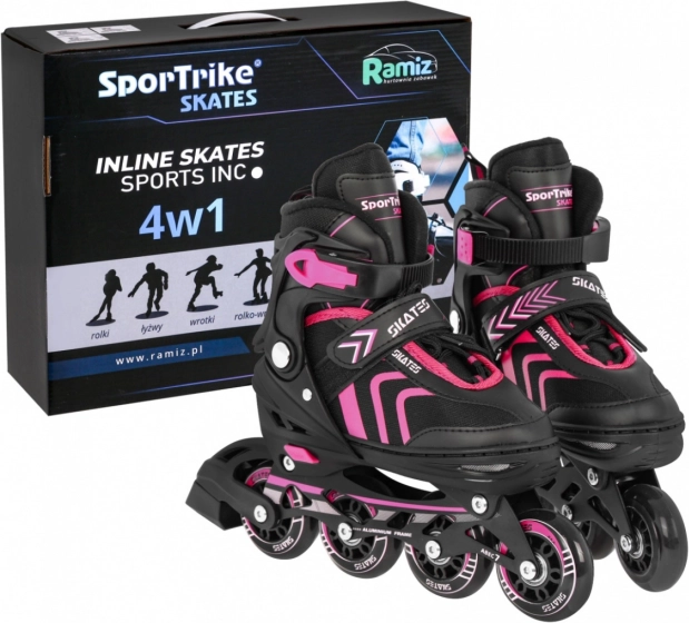 Ensemble de patins pour enfants 4-en-1 : inline, quad et glace – taille 39–43 – Rose