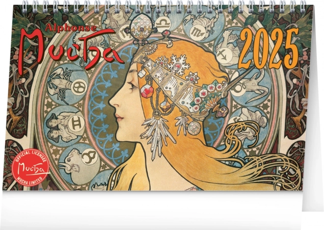 Calendrier de table Alfons Mucha 2025, 23,1 × 14,5 cm