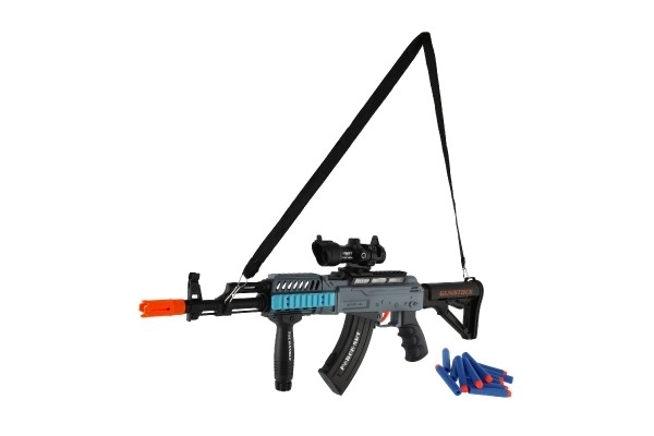 Fusil mitrailleur avec balles en mousse + 12 balles plastique 60cm sur batterie avec lumière, son dans une boîte 65x27x6cm