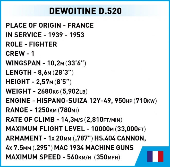 COBI 5734 II WW Dewoitine D.520, 1:32, 335 p, 1 f