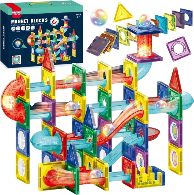 Woopie jeu de construction magnétique 3D – circuit éducatif à billes, 105 pièces