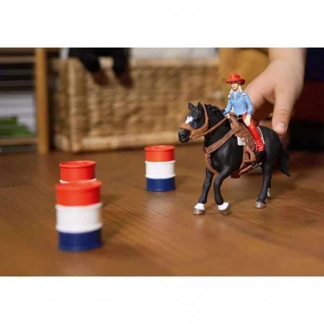 Ensemble de figurines Farm World Cowgirl et Course autour du baril