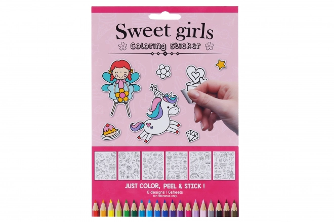 Autocollants à colorier 6 feuilles - Pour les filles
