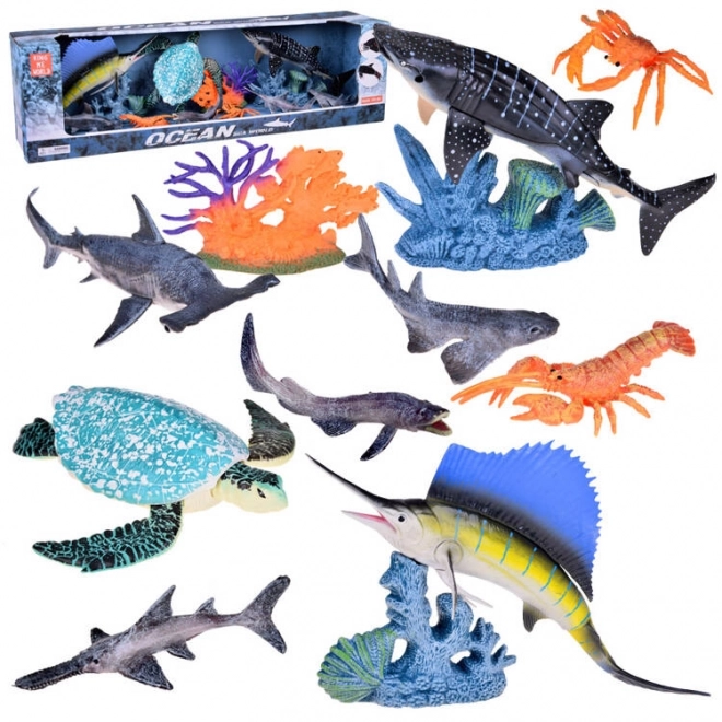 Ensemble d'animaux marins - tortue, homard, poisson-scie, crabe et plus