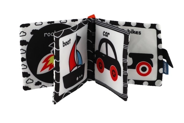 Petit livre doux en tissu 12x11cm 3 types sur carte dans un sac 3m+